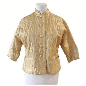 Vintage Gold Quilted Bed Jacket Size 8 Costume 60's Retro Cropped Evening Coat